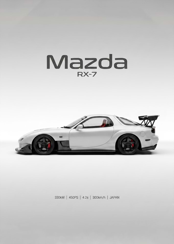 Minimalist Mazda RX-7 white sleek car Poster