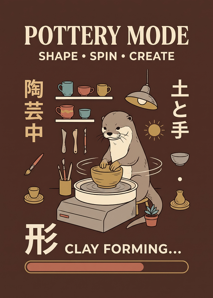 Cute Otter Pottery Mode Illustration