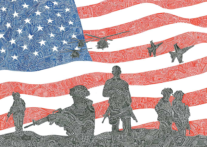 Intricate Doodle Art American Military Tribute