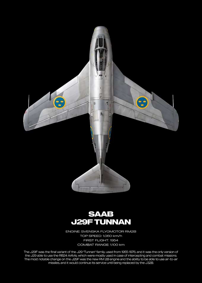 SAAB J29F Tunnan Fighter Jet Poster