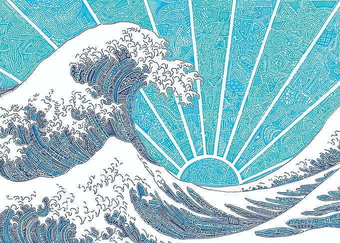 Doodle Art Great Wave Illustration