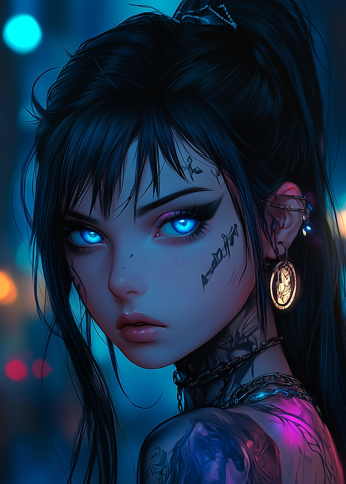 Cyberpunk Girl with Glowing Blue Eyes