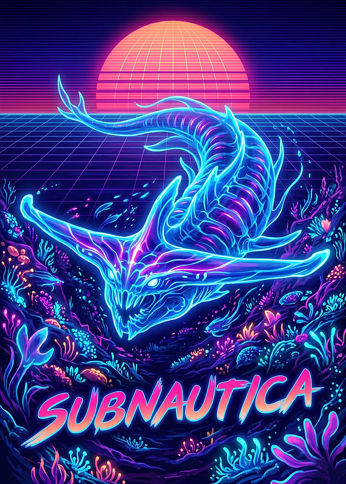 Subnautica Synthwave Reaper Leviathan Poster