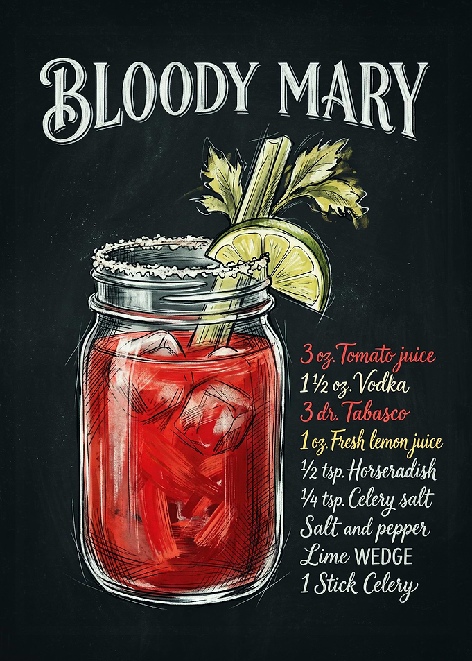 Bloody Mary Cocktail Recipe Chalkboard Art