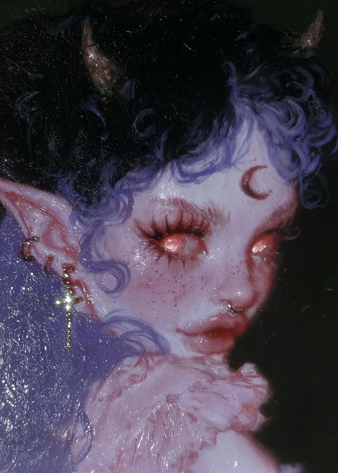 Dark Demon Girl Crescent Moon Portrait