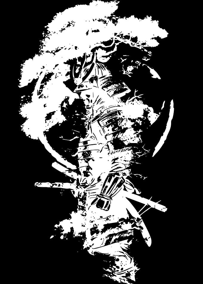 Samurai Warrior with Bonsai Silhouette
