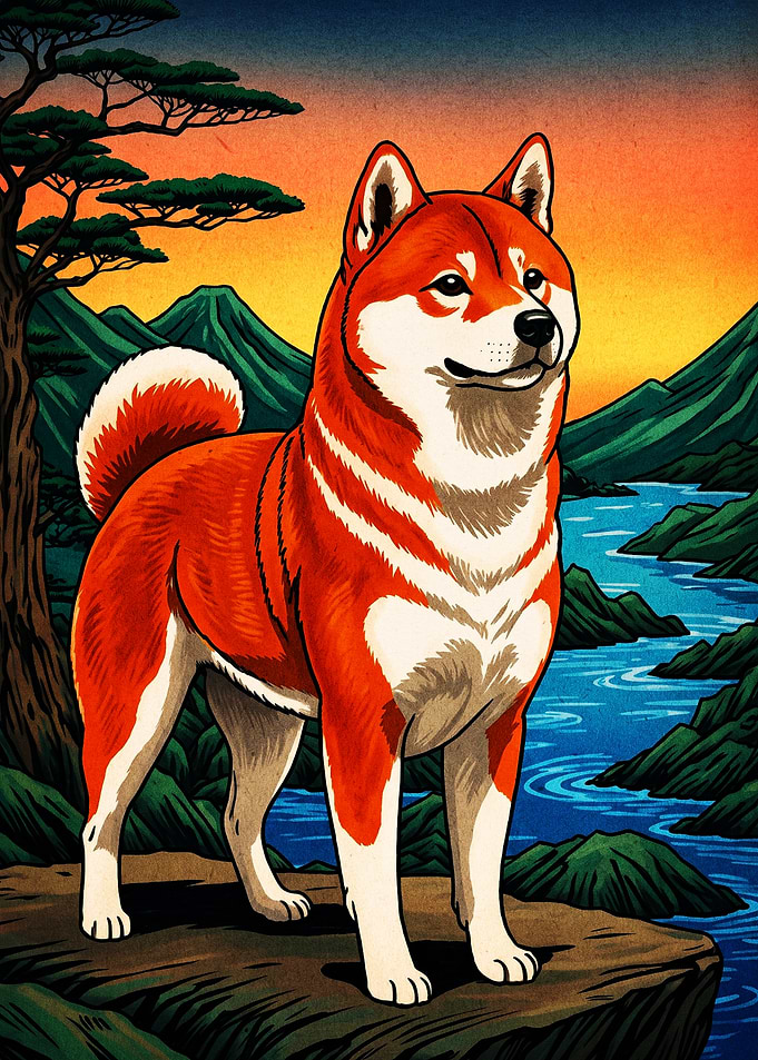 Shiba Inu in Japanese Landscape