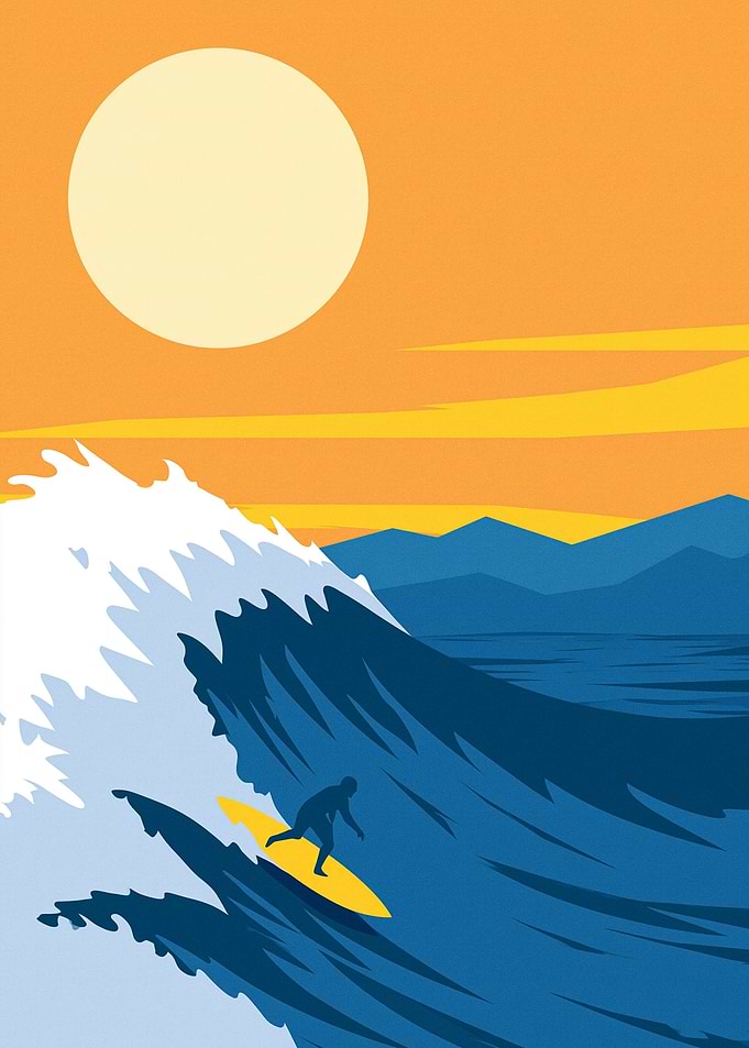 Minimalist Surfer Riding a Wave