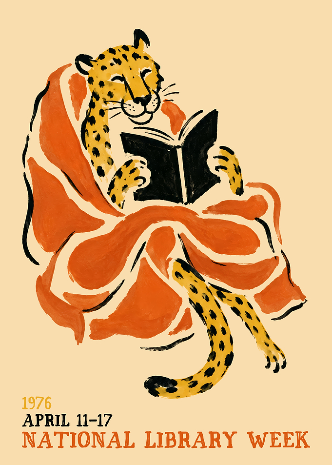 1976 National Library Week Leopard Poster