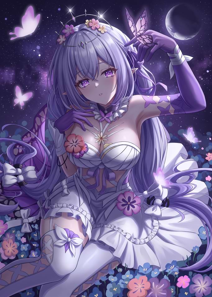 Anime Girl with Purple Butterflies