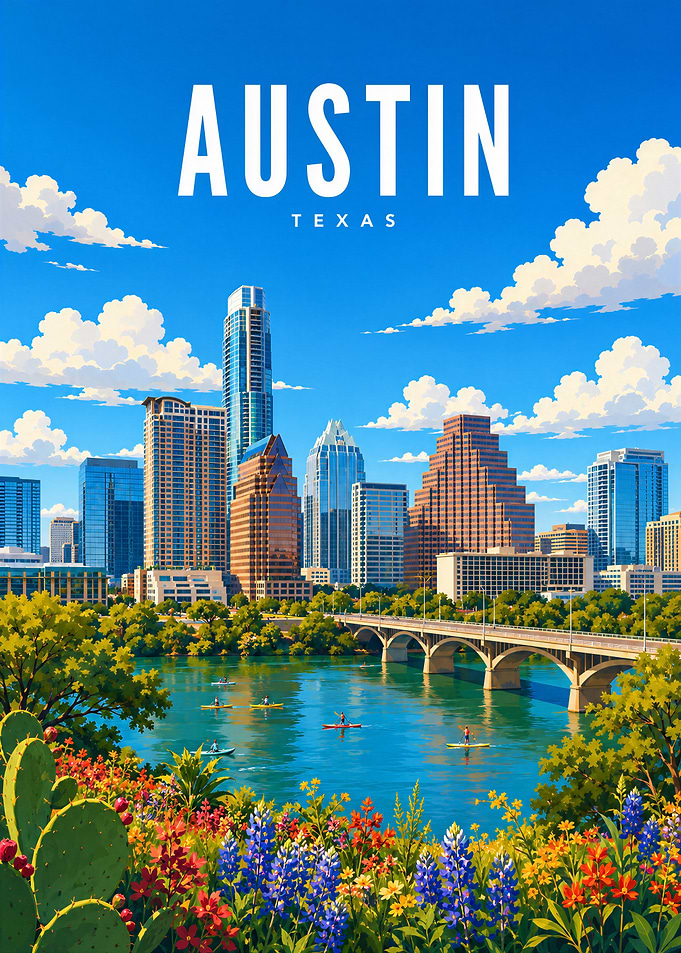 Austin Texas Skyline Travel Poster