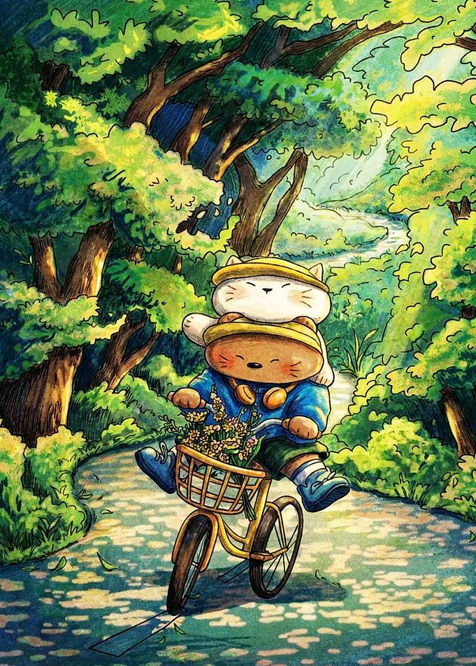 Cute Animals Riding Bicycle in Forest