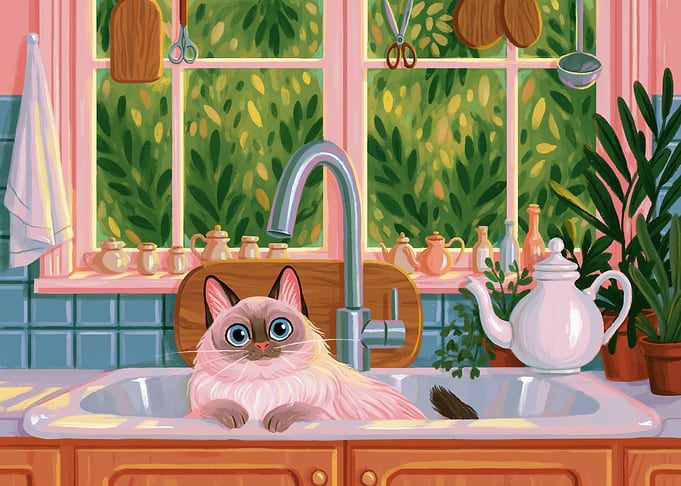 Cute Cat Sitting in Kitchen Sink