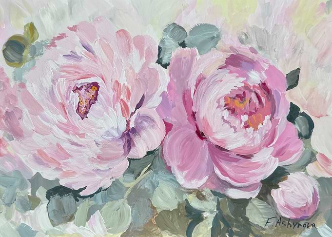 Impressionist Pink Peony Floral Painting