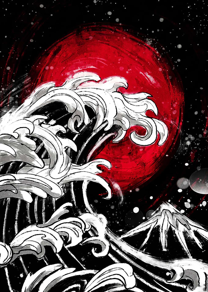 Great Wave and Red Sun Art