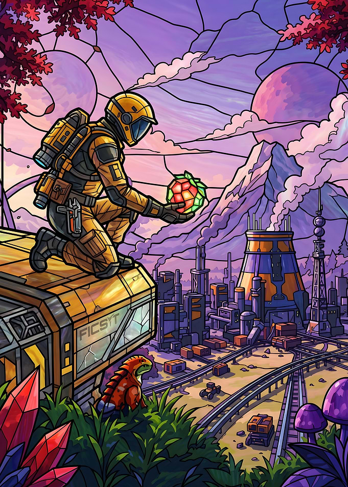 Satisfactory Game Stained Glass Art