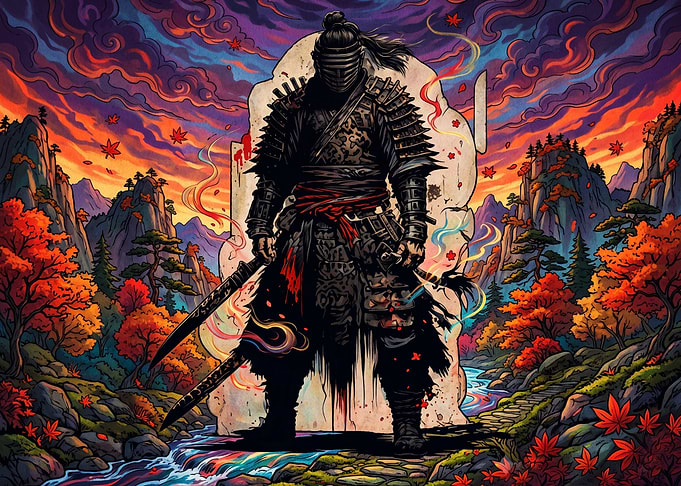 Samurai Warrior in Autumn Landscape