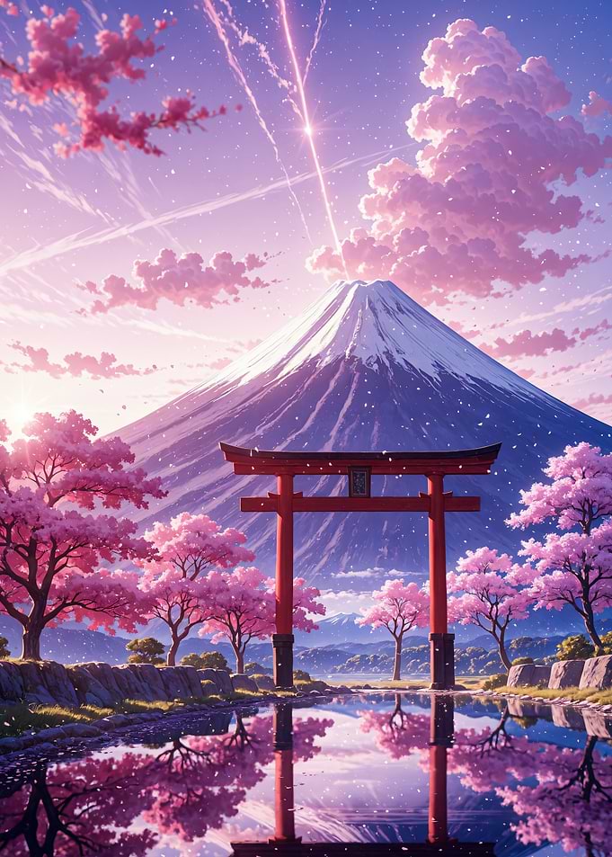 Sakura Cherry Blossom Mount Fuji Torii Gate Japan