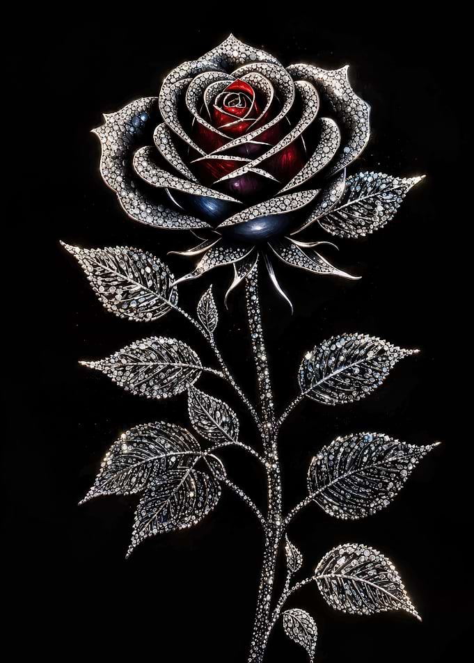 Jeweled Diamond and Ruby Rose