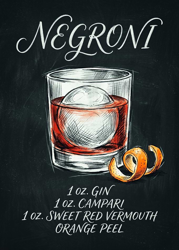 Negroni Cocktail Recipe Chalkboard Art