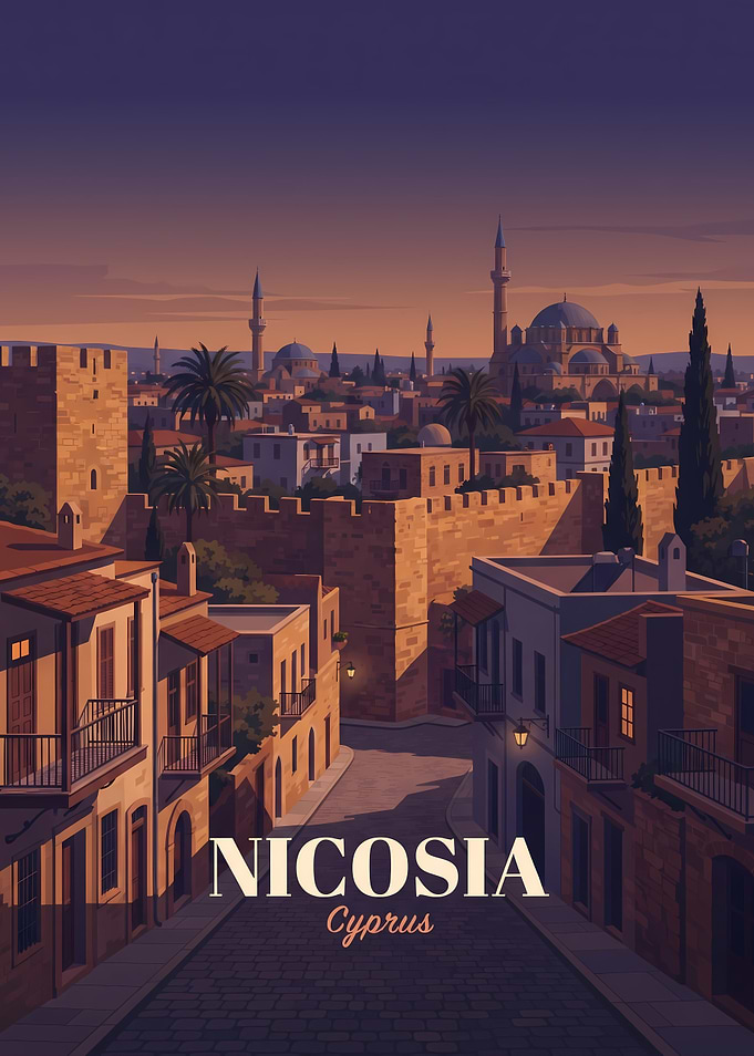 Nicosia Cyprus Vintage Travel Poster