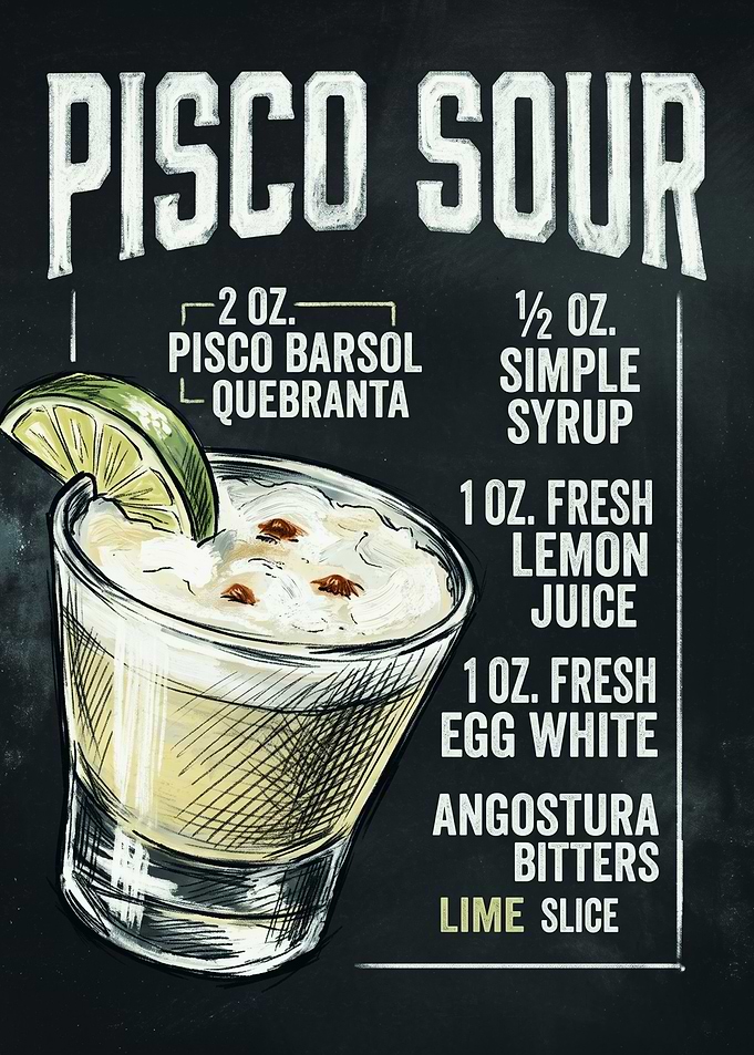Pisco Sour Cocktail Recipe Chalkboard Art