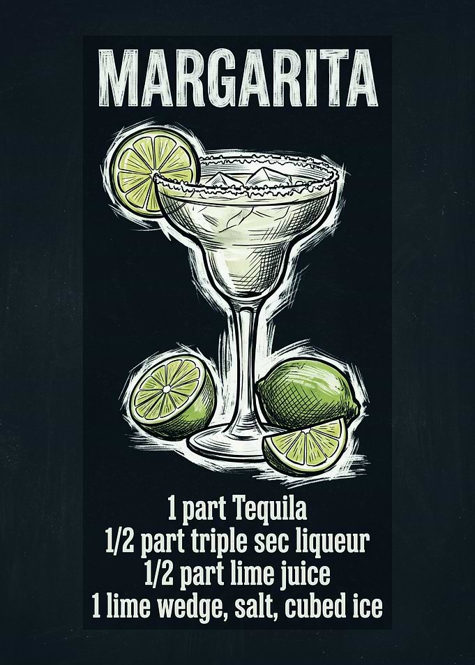Margarita Cocktail Recipe Chalkboard Art