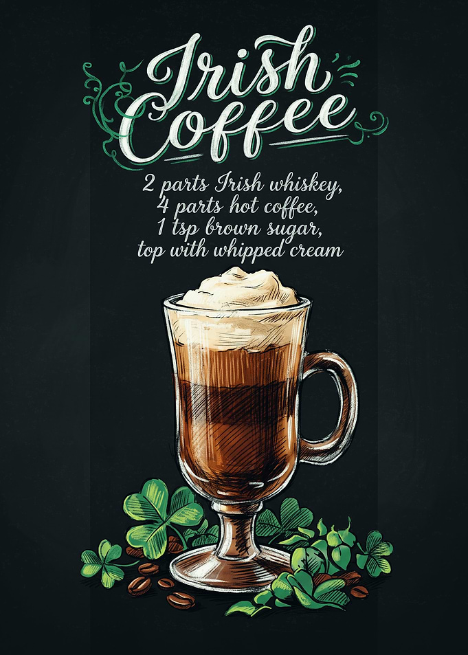 Irish Coffee Recipe Chalkboard Art