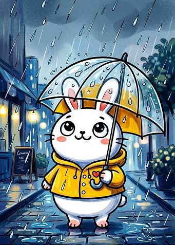 Cute Bunny in Yellow Raincoat