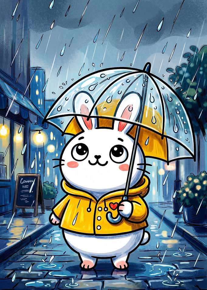 Cute Bunny in Yellow Raincoat
