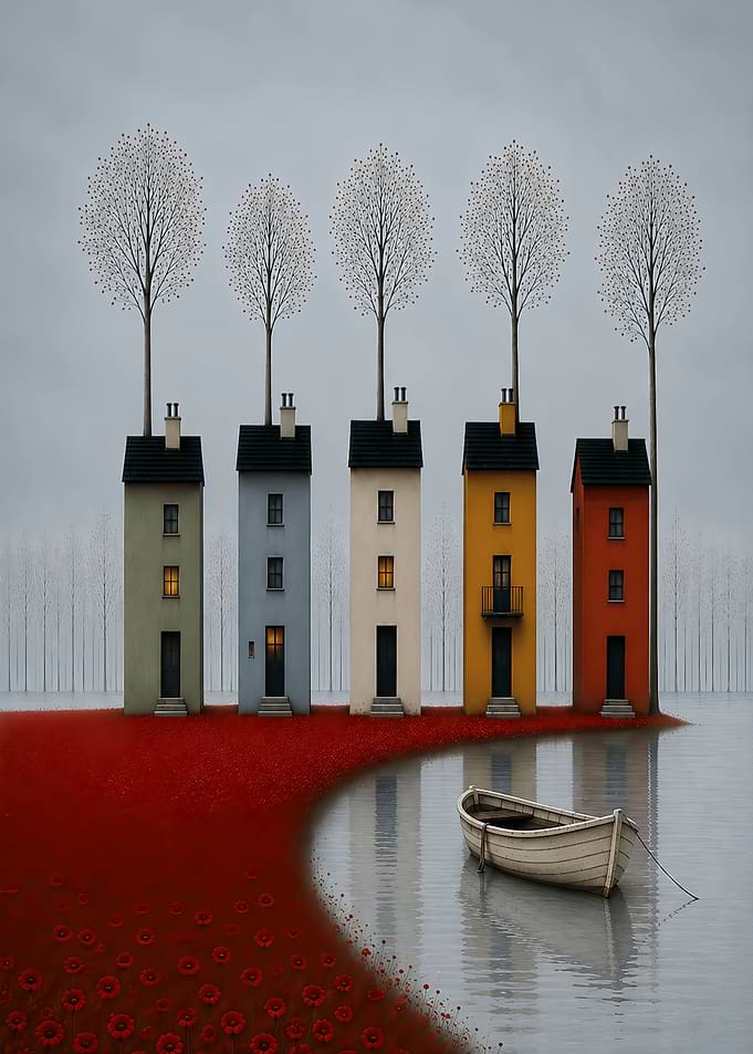 Surreal Row of Colorful Houses