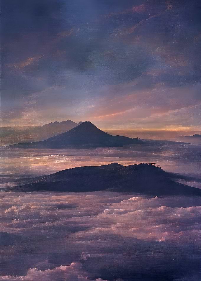 Ethereal Mountain Peaks Above Clouds