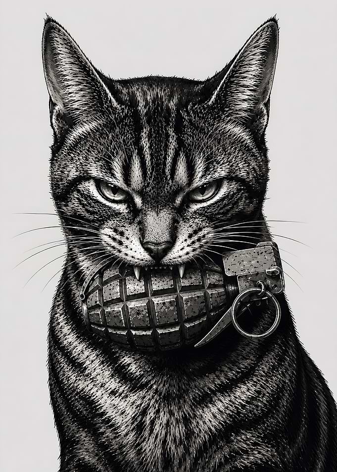 Tabby Cat Holding a Grenade