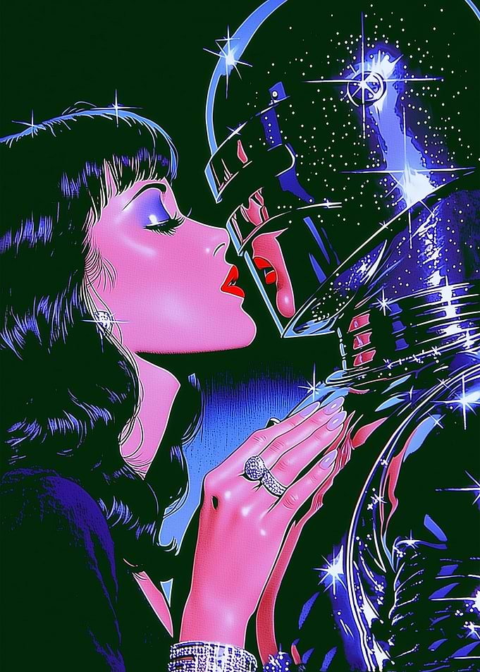 Retro Futuristic Romance anime Illustration