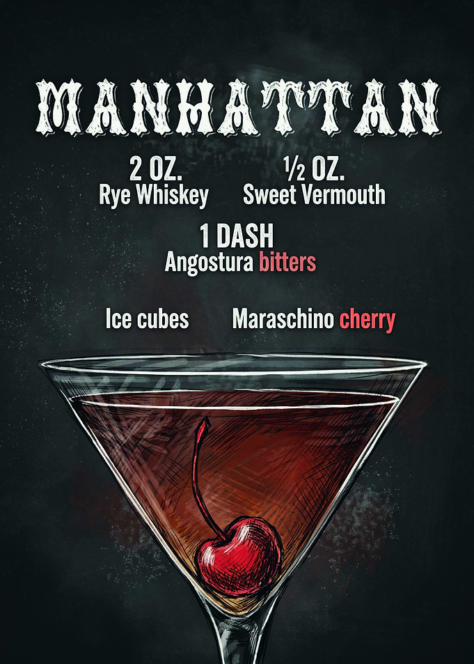Manhattan Cocktail Recipe Chalkboard Art