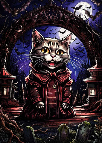 Vampire Cat in Gothic Graveyard
