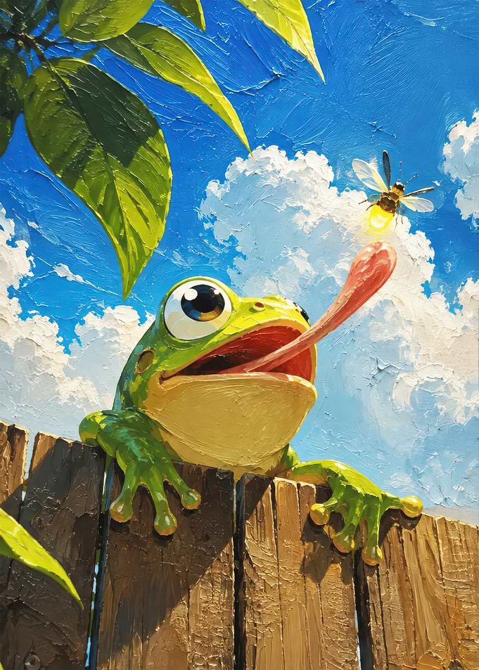 Frog Catching a Firefly