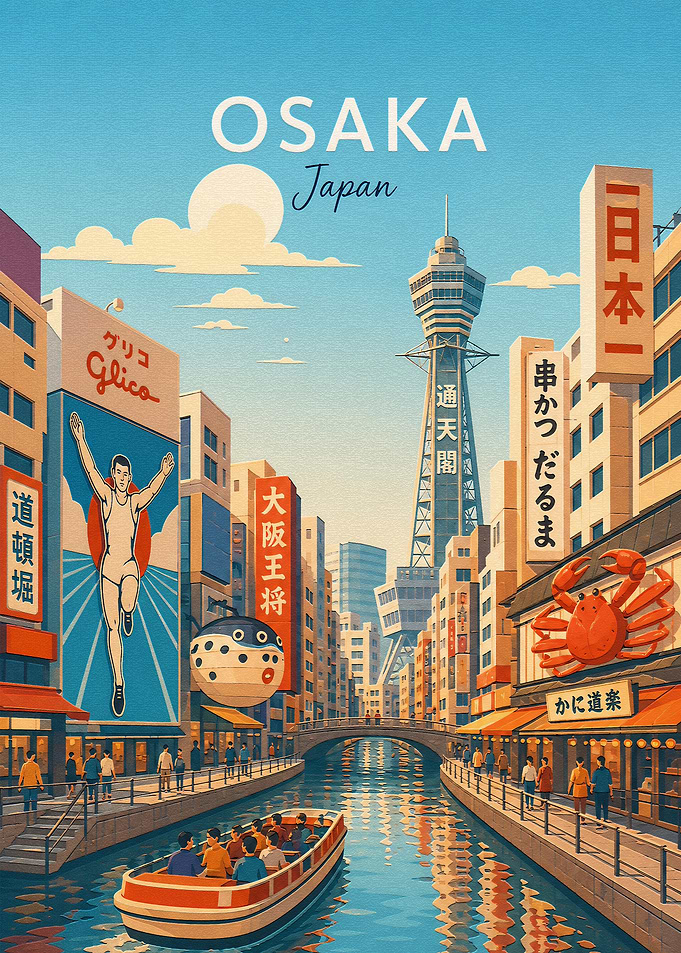Osaka Japan Travel Poster Illustration