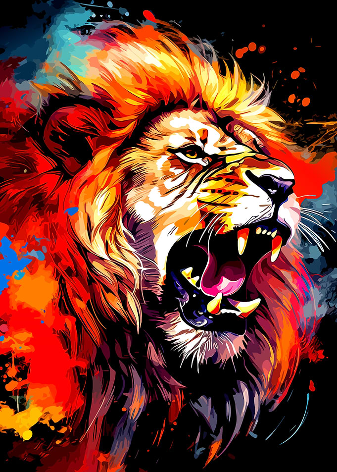 Vibrant Roaring Lion Pop Art