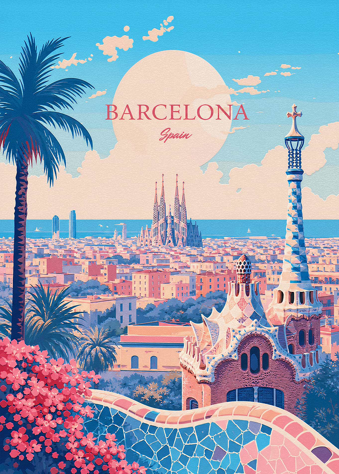 Barcelona Spain Travel Poster Art
