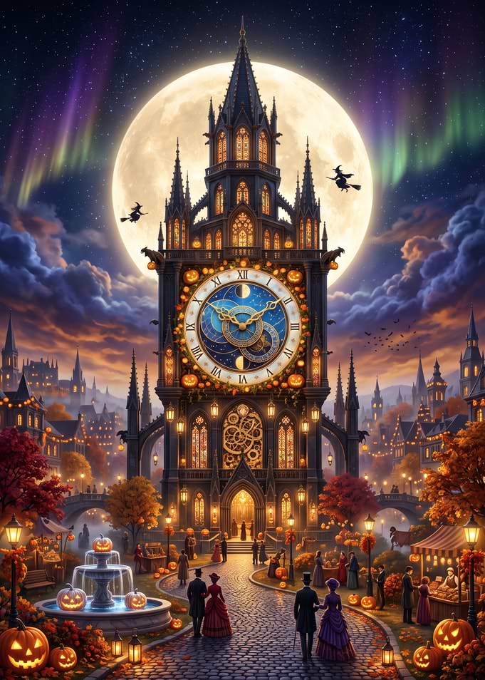 Gothic Halloween Clock Tower Town Square
