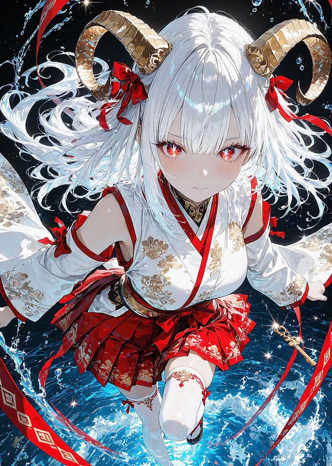 Anime Girl with Horns in Water