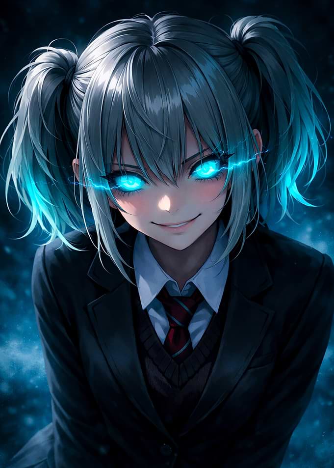 Anime Girl with Glowing Electric Eyes