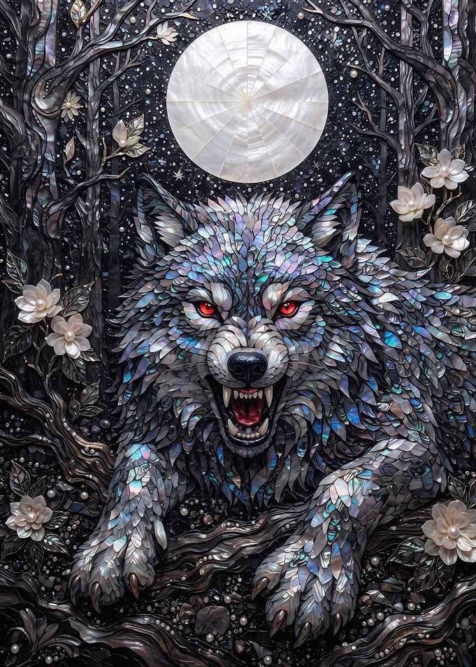 Mother of Pearl Wolf Mosaic