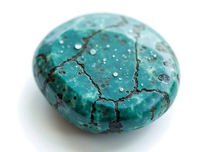 Polished Turquoise Gemstone with Water Droplets