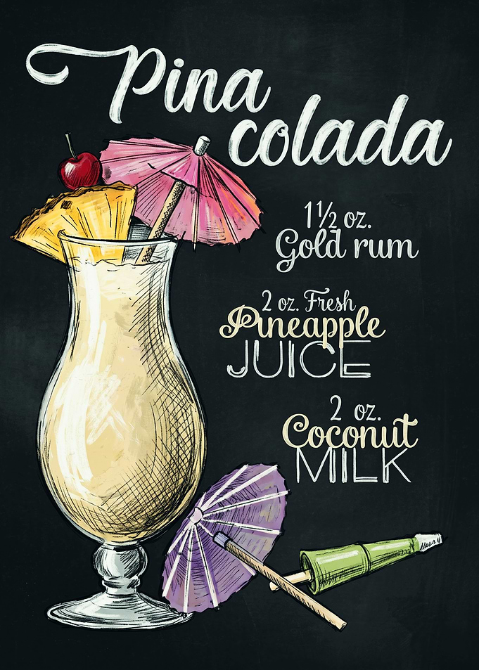 Pina Colada Cocktail Recipe Chalkboard Art