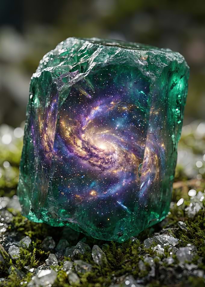 Galaxy Trapped Inside Emerald Crystal