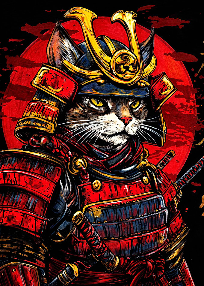 Samurai Cat Warrior Portrait