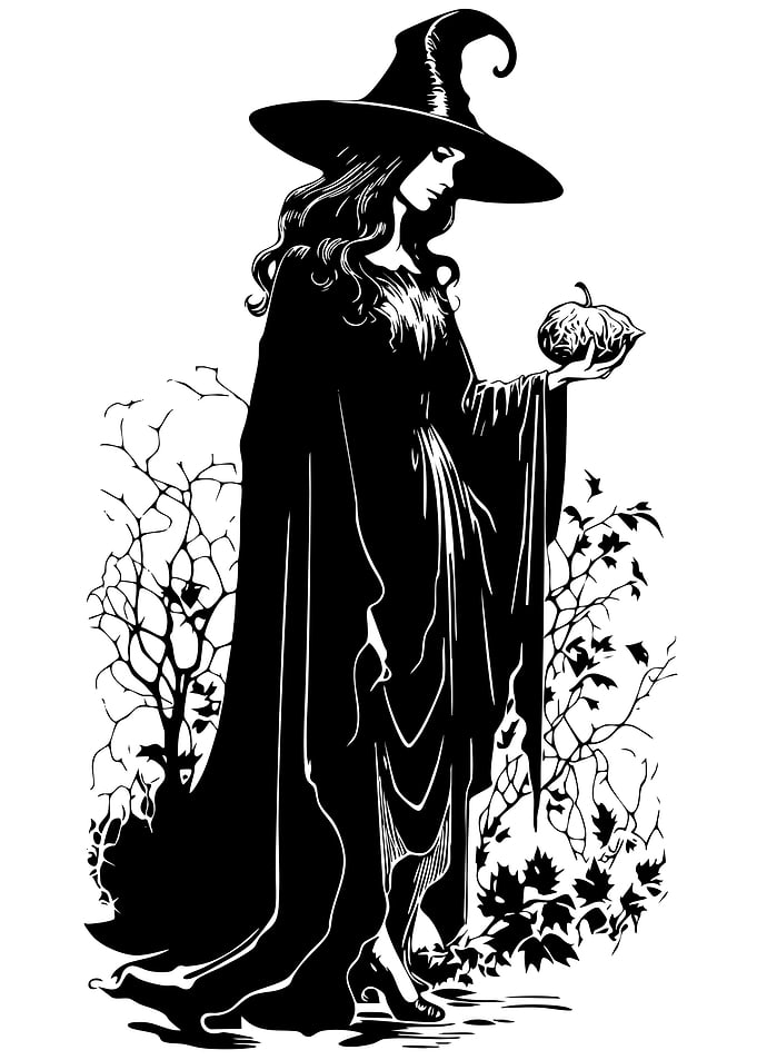 Black and White Witch Illustration