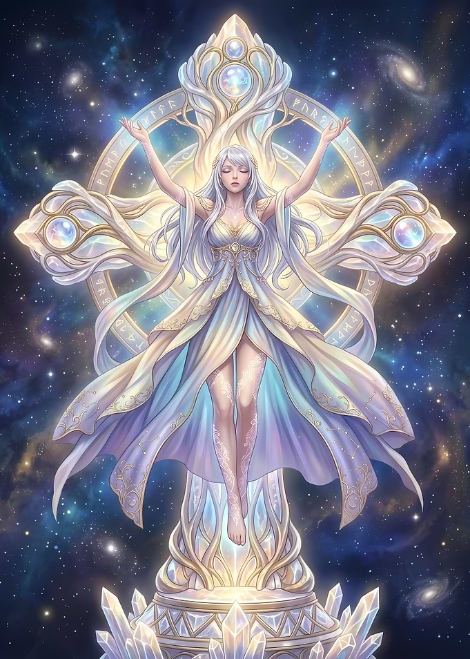 Celestial Goddess Ascending in Space